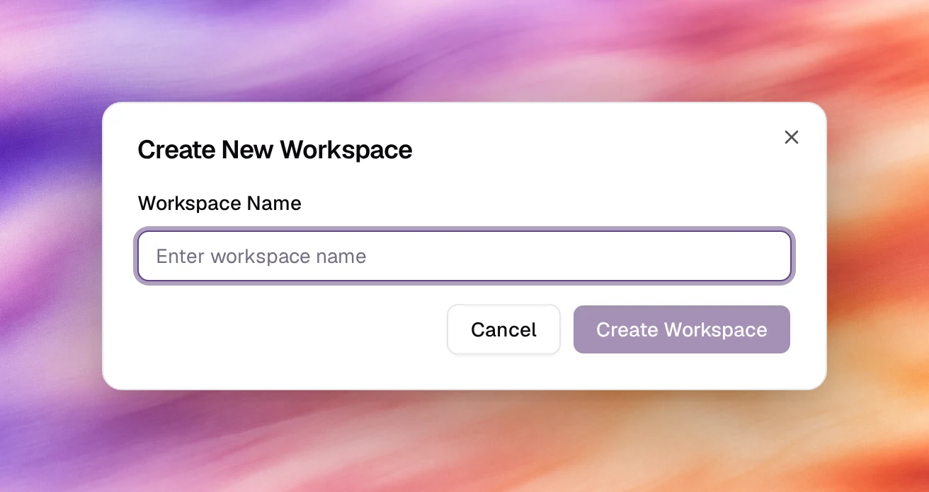 The Create New Workspace dialog with the Workspace Name field
