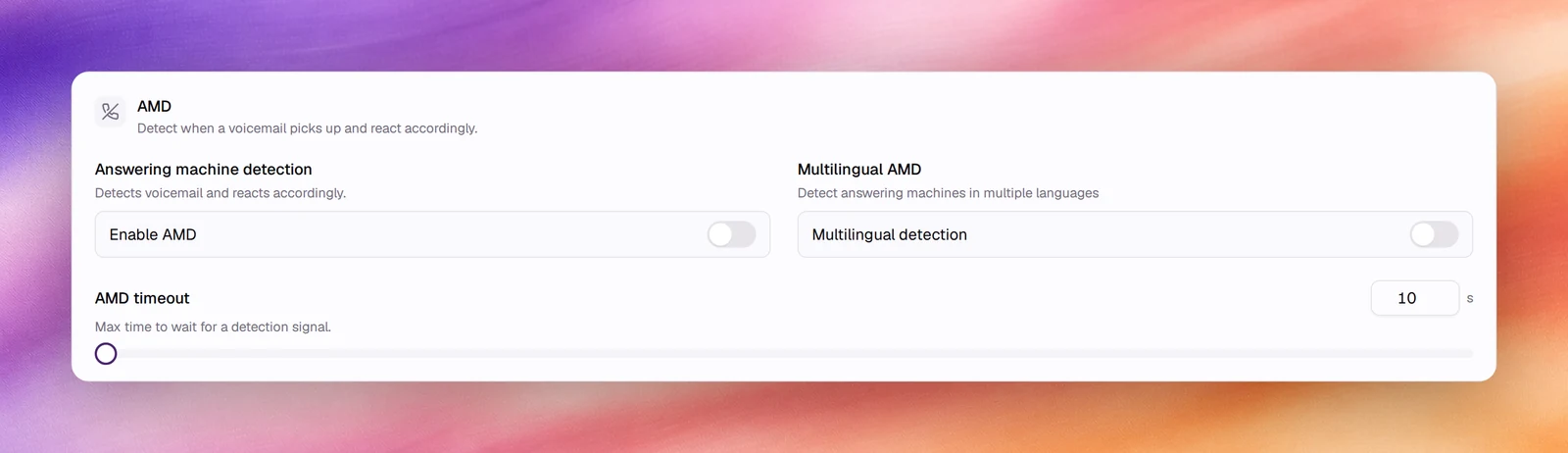 The AMD card with Enable AMD and AMD timeout