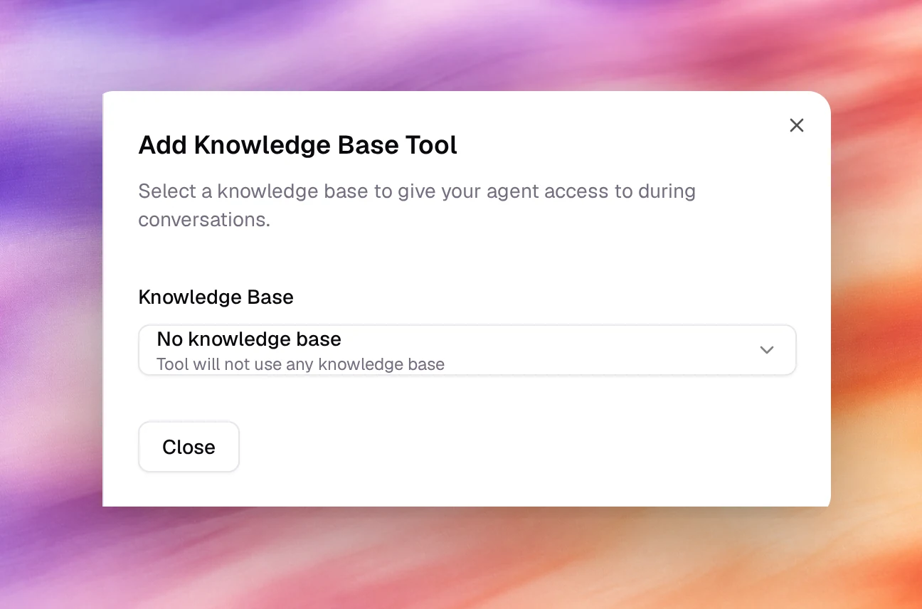 The Add Knowledge Base Tool dialog with a Knowledge Base selector