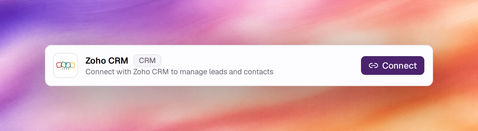 The Zoho CRM card with its Connect button