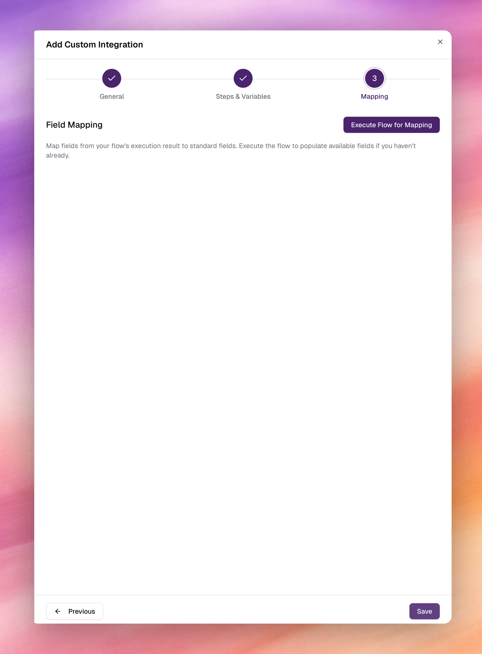 The Mapping step with the Execute Flow for Mapping button